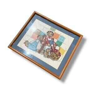 Vintage Framed Brown Rag Doll Cross Stitch